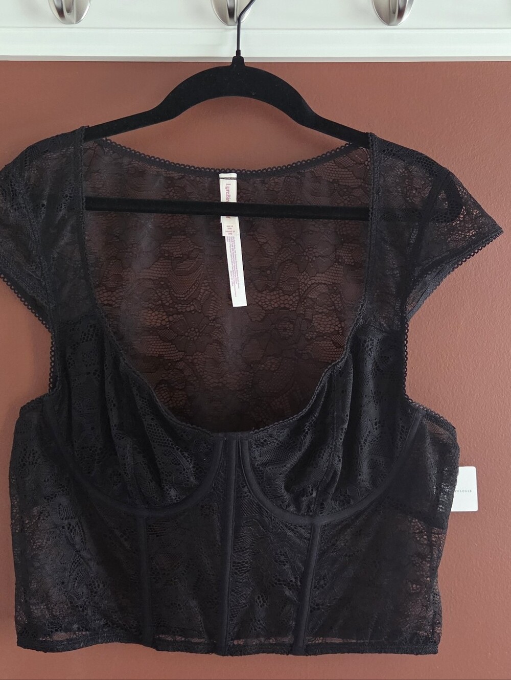 Anthropologie Black Lace Corset Crop Top
